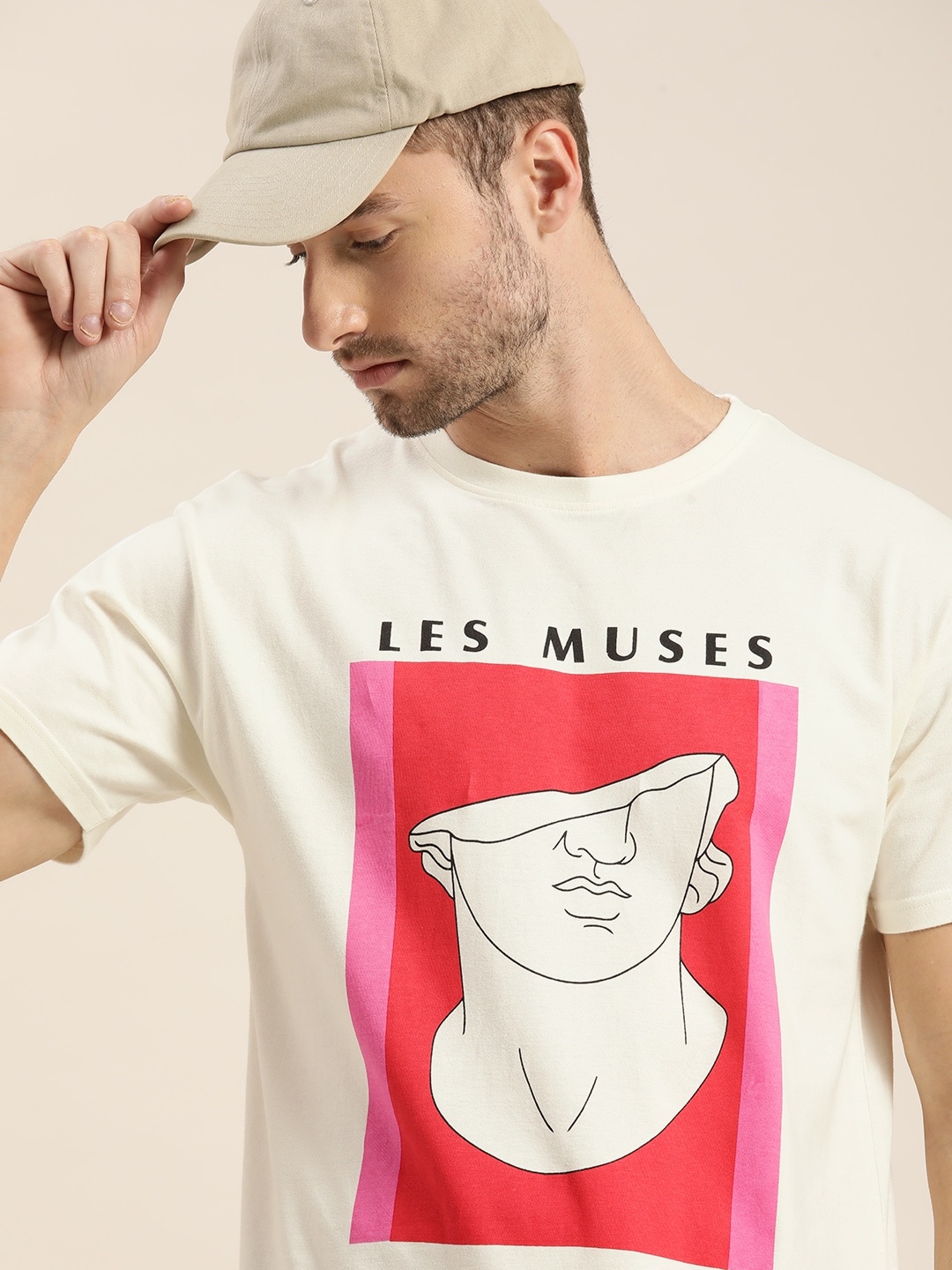 

Moda Rapido Men White & Pink Graphical Printed Longline T-shirt