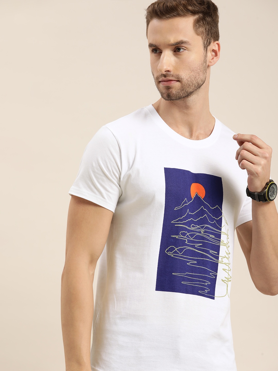 

Moda Rapido Men White & Blue Printed T-shirt