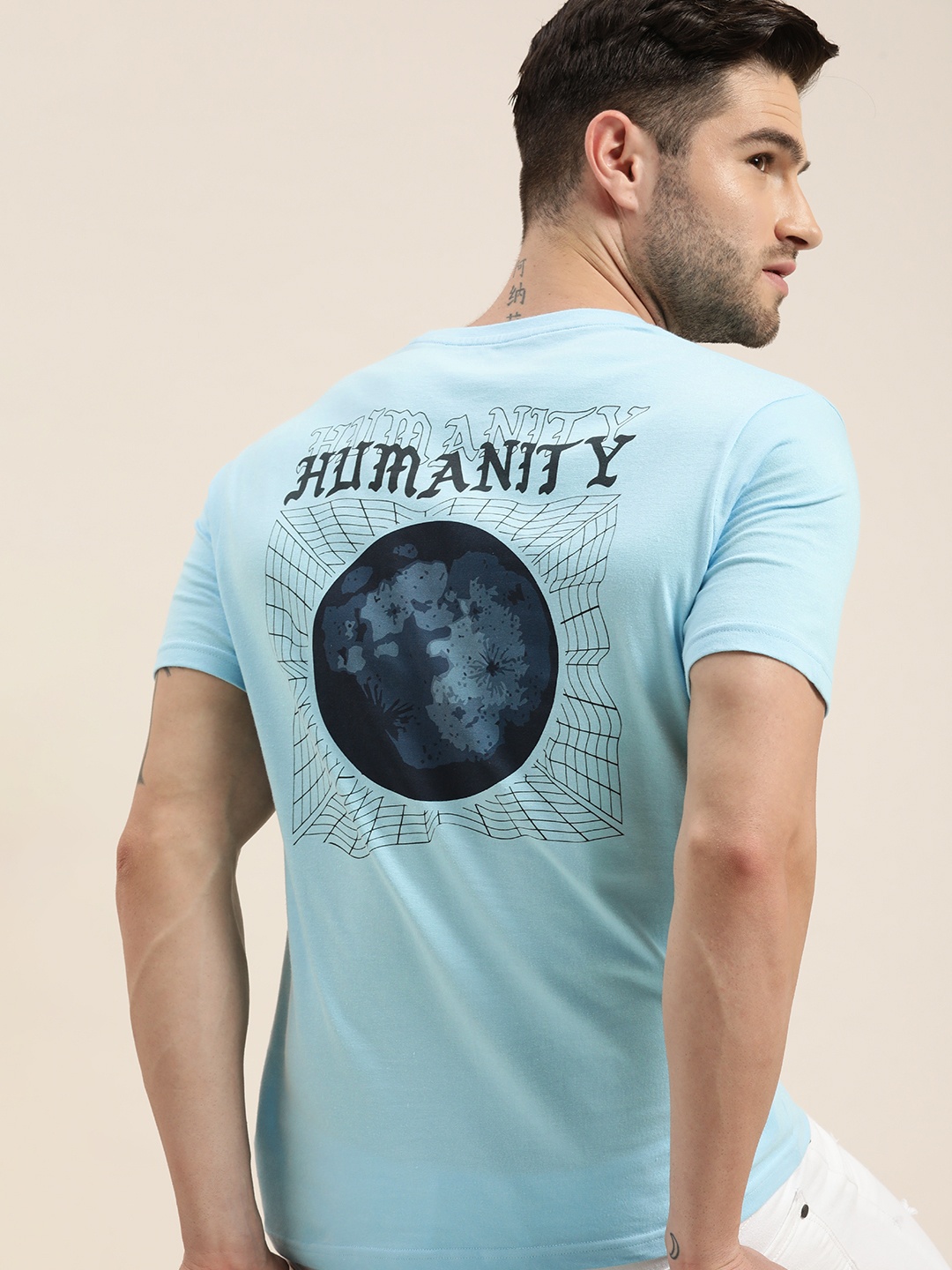 

Moda Rapido Men Blue Back Printed Pure Cotton T-shirt