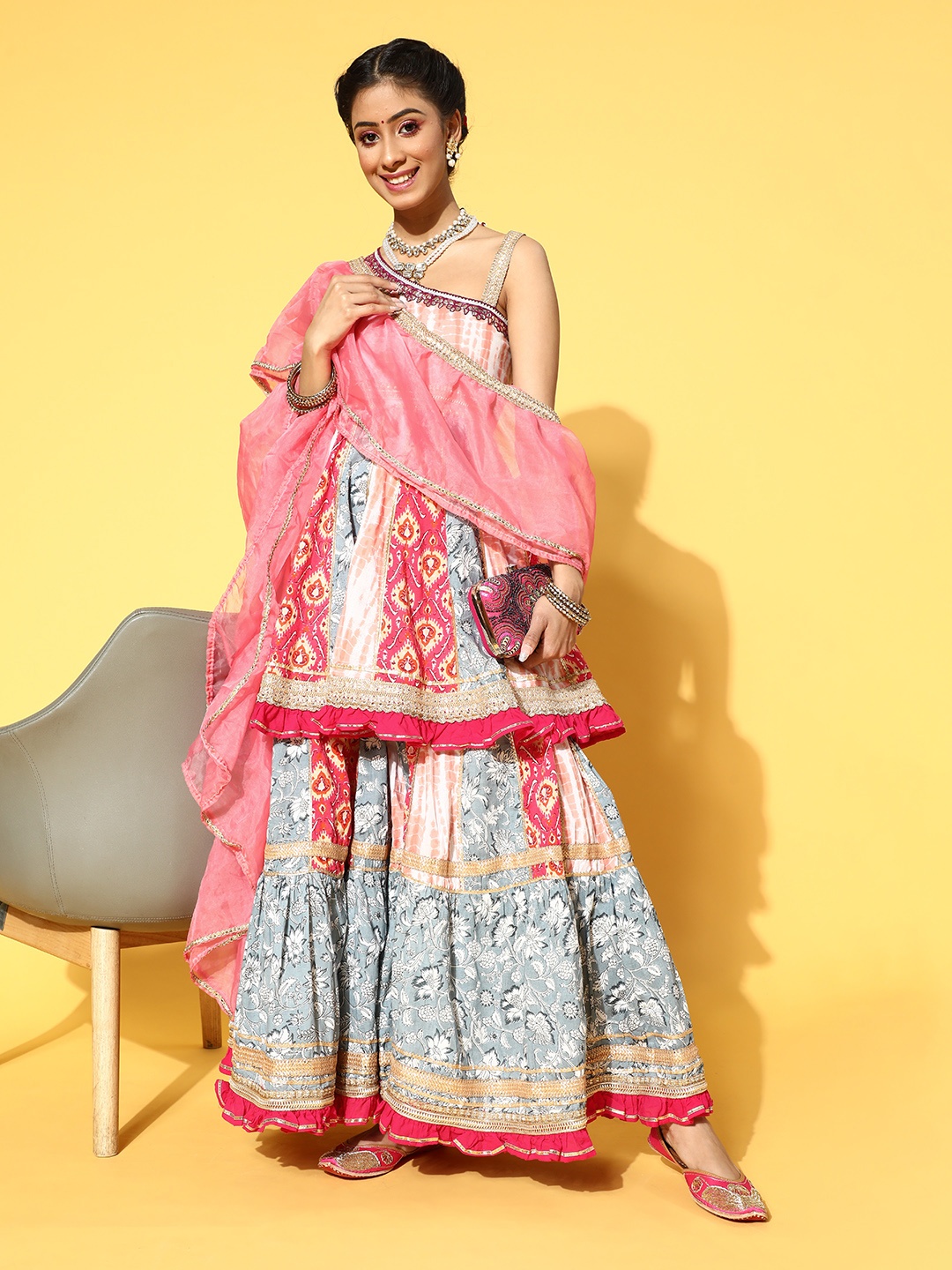 

DIVYANK Pink Pure Cotton Short Kurti with Sharara