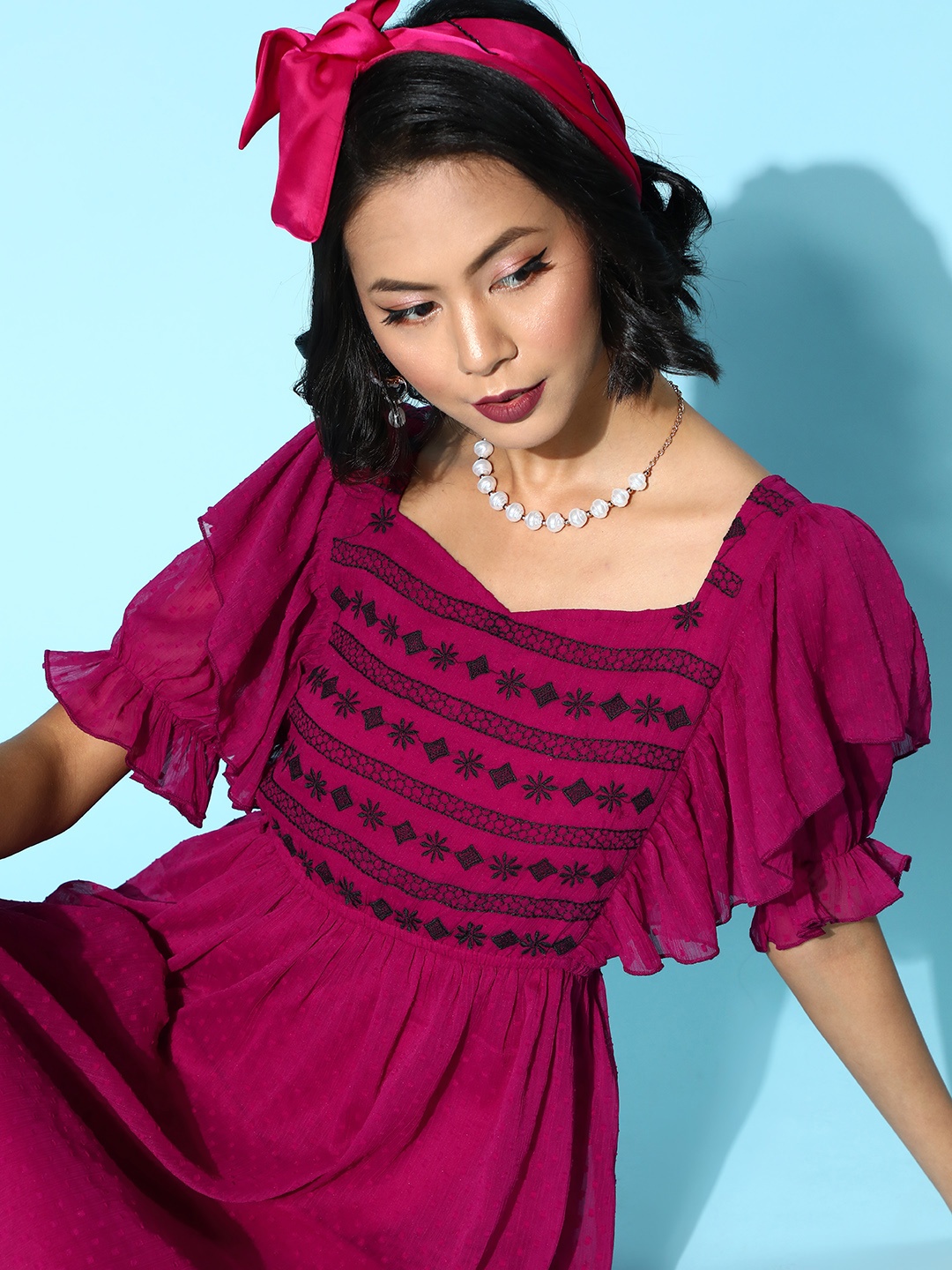 

Antheaa Women Charming Magenta Ethnic Motifs Dobby Weave Dress