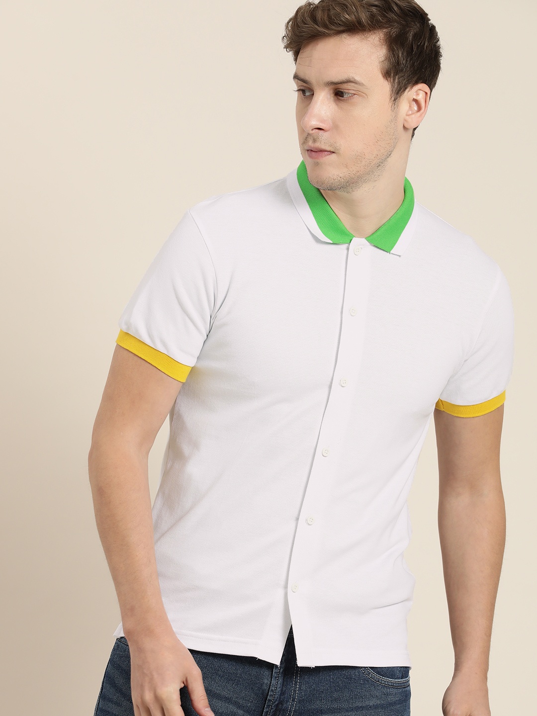 

Moda Rapido Men White Contrast Polo Collar T-shirt