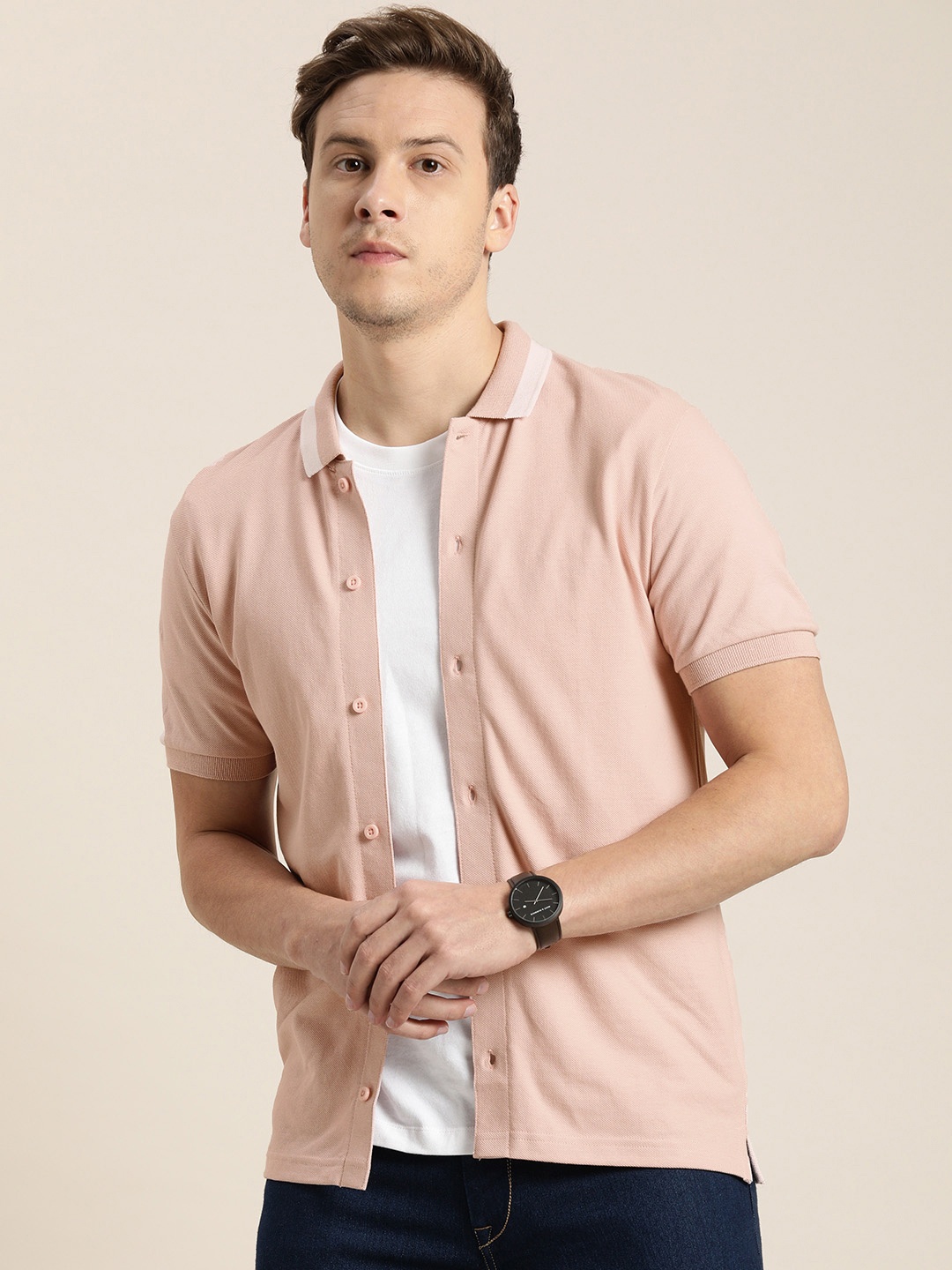 

Moda Rapido Men Rose Solid Pure Cotton Polo Collar T-shirt