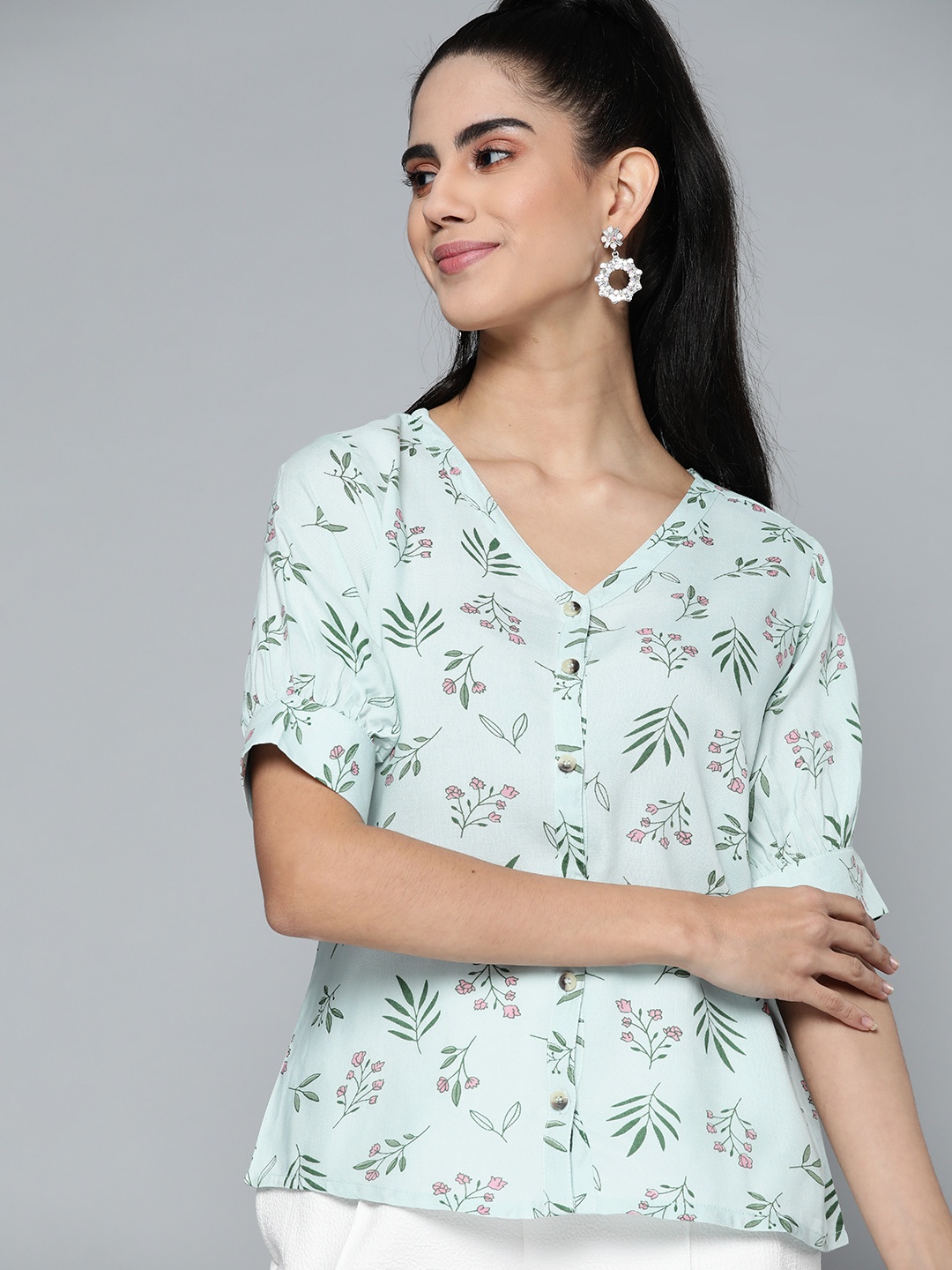

HERE&NOW Blue Floral Print Top