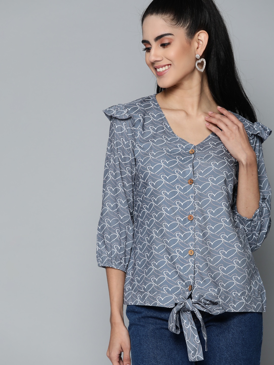 

HERE&NOW Blue Print Top with Tie up Detail