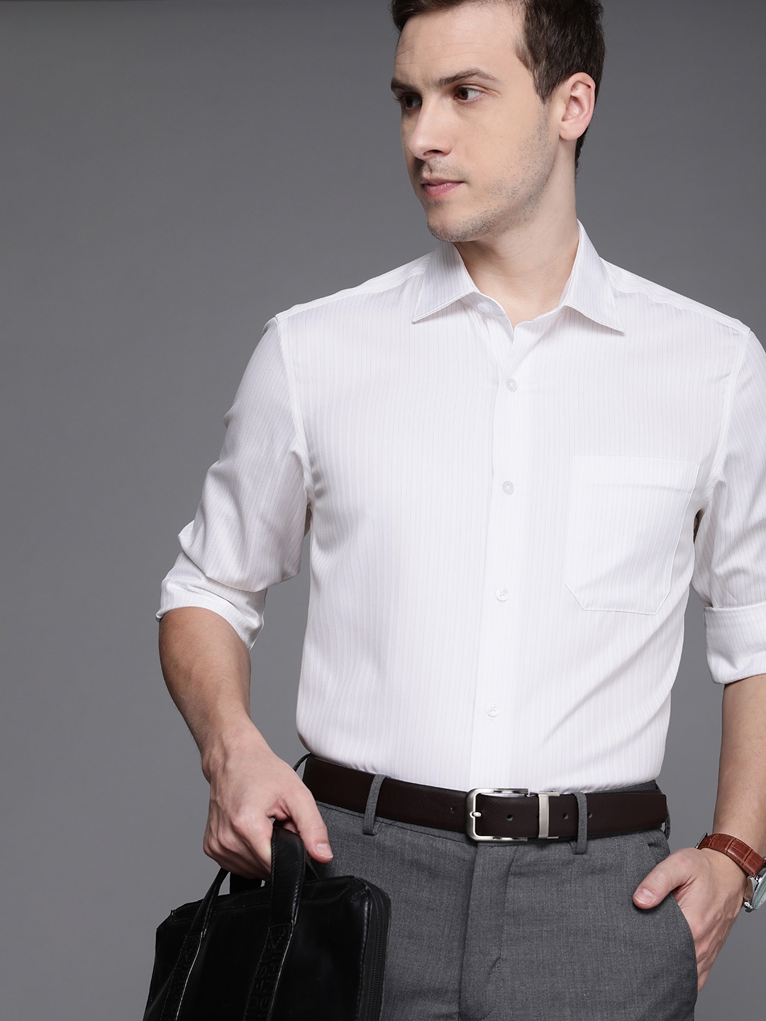 

Louis Philippe Permapress Men White Striped Full Sleeved Formal Shirt