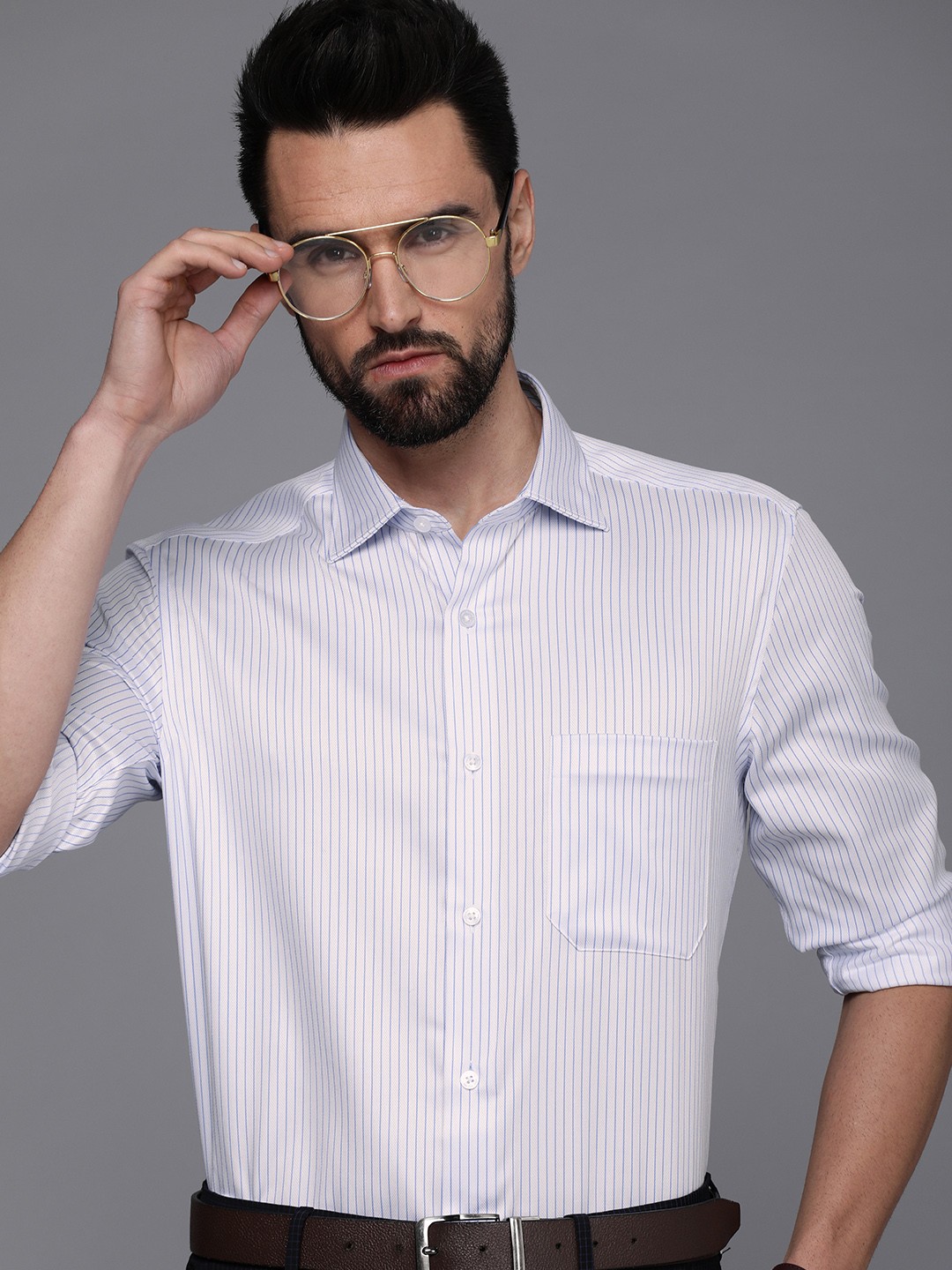 

Louis Philippe Men White Classic Fit Pinstripes Formal Shirt