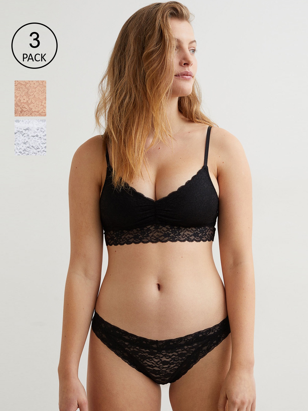 

H&M Women Black & White 3-Pack Lace Brazilian Briefs