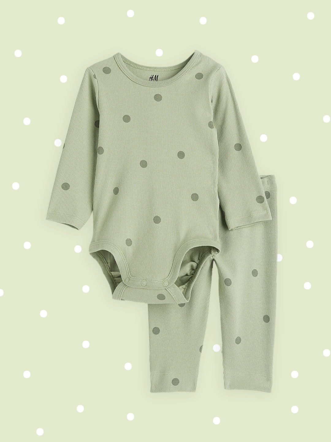 

H&M Girls Green Ribbed Cotton Set