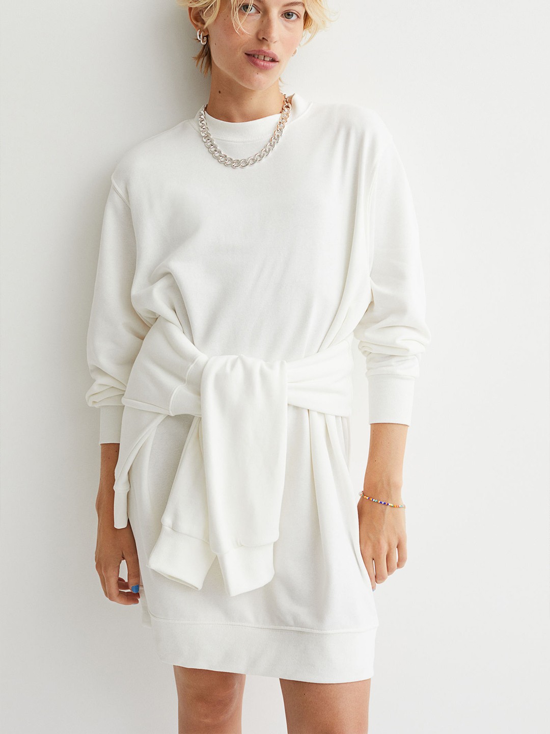 

H&M Women White Solid Sweatshirt Dress