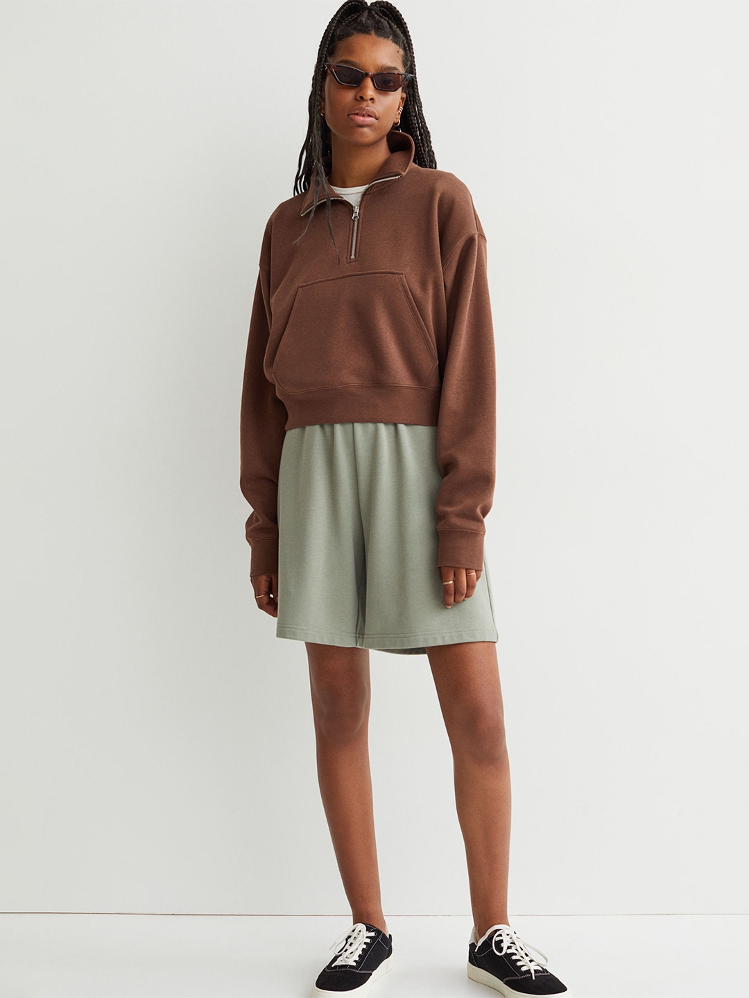 

H&M Women Brown Zip-Top Sweatshirt