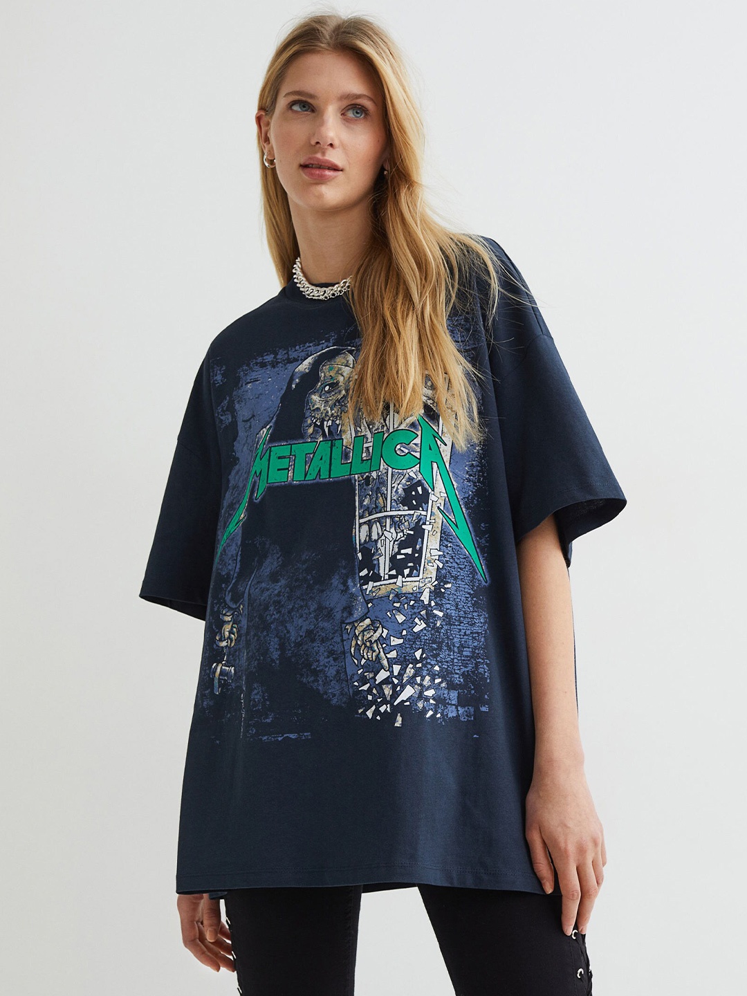 

H&M Woman Blue Printed T-shirt