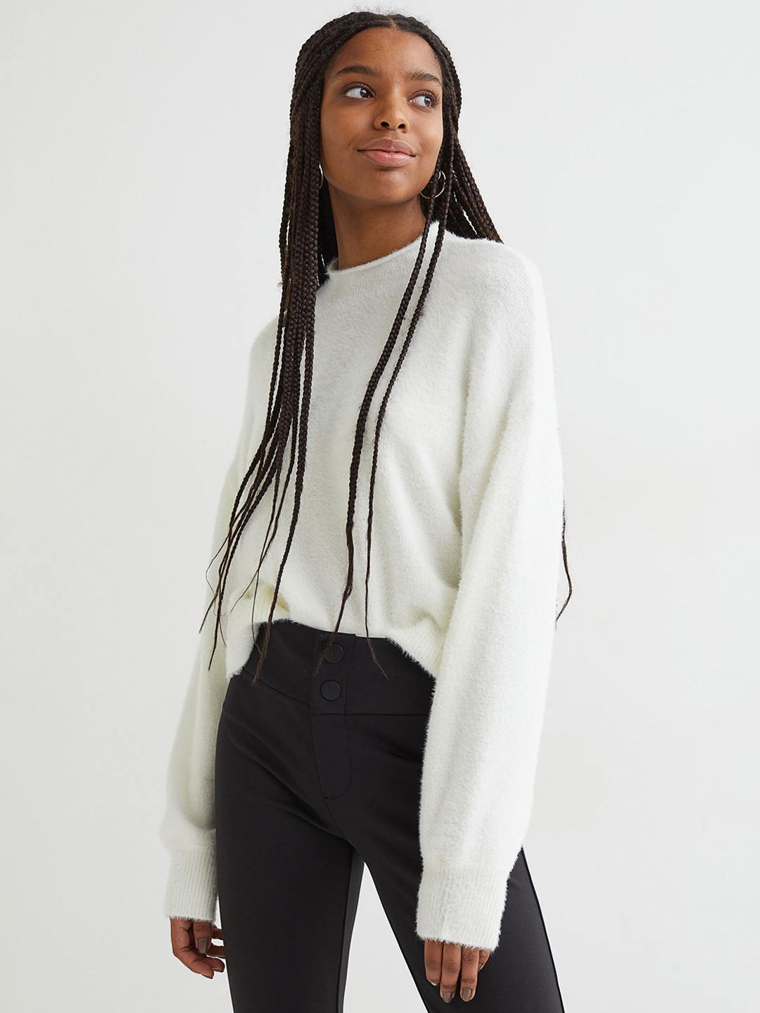 

H&M Women White Solid Fluffy Jumper