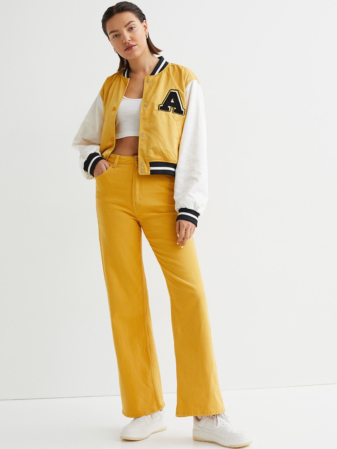 

H&M Women Yellow Wide Twill Trousers