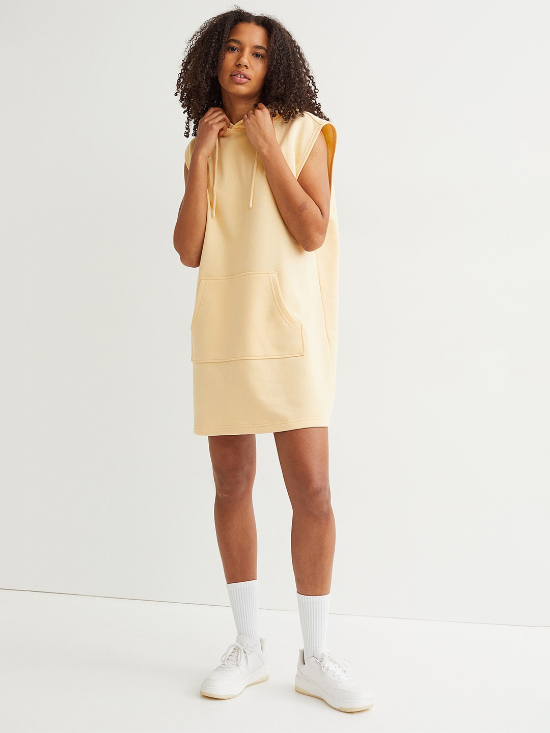 

H&M Women Yellow Hooded Sweatshirt Dress