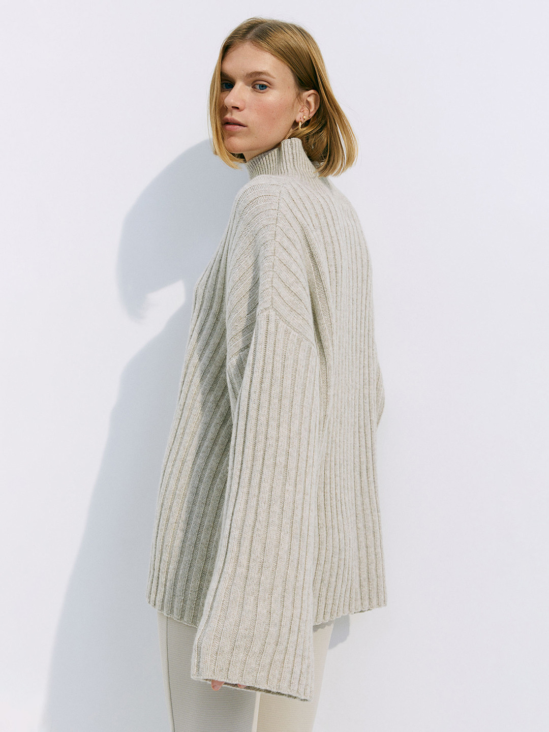 

H&M Women Grey Rib-Knit Wool Jumper