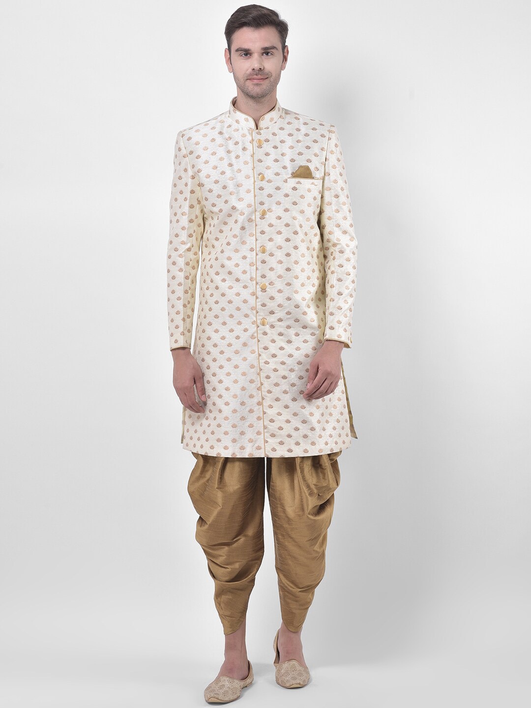 

DEYANN Men Off White & Tan Sherwani with Patiala set