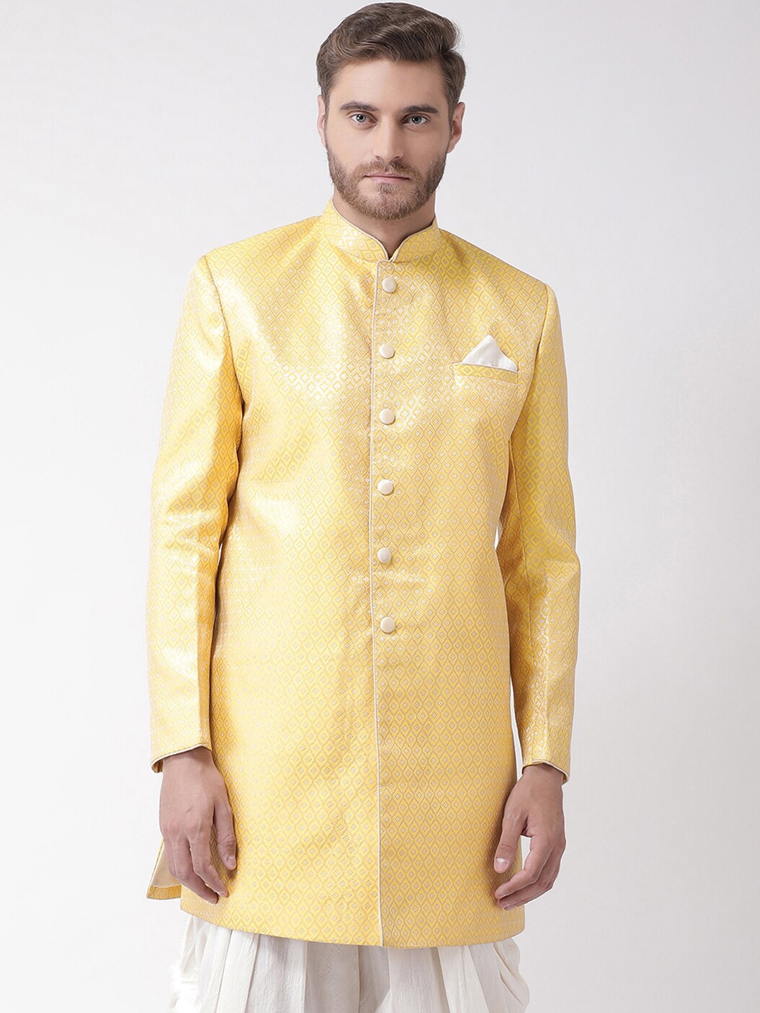 

DEYANN Men Yellow & White Sherwani with Patiala Set