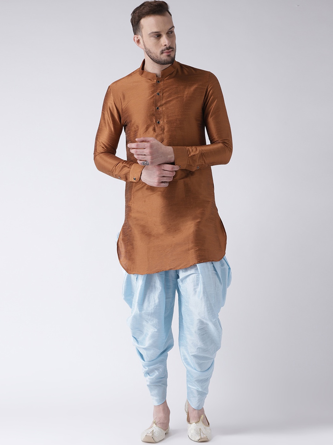 

DEYANN Men Copper-Toned Dupion Silk Kurta with Dhoti Pants