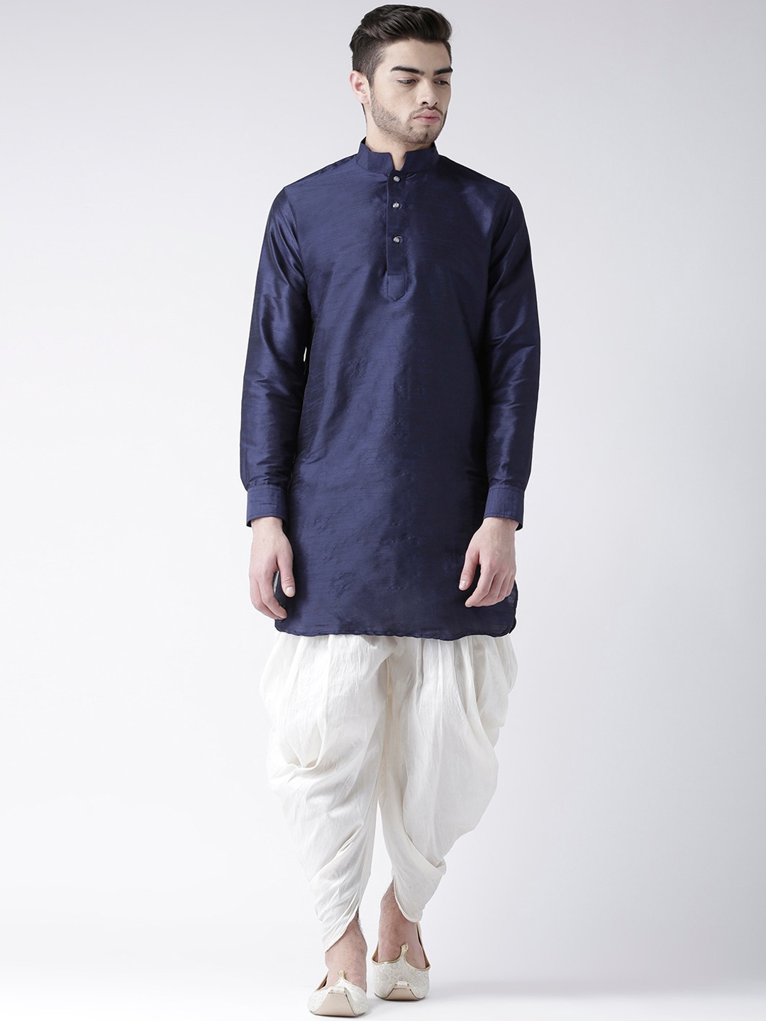 

DEYANN Men Navy Blue Dupion Silk Pathani Kurta With Patiala