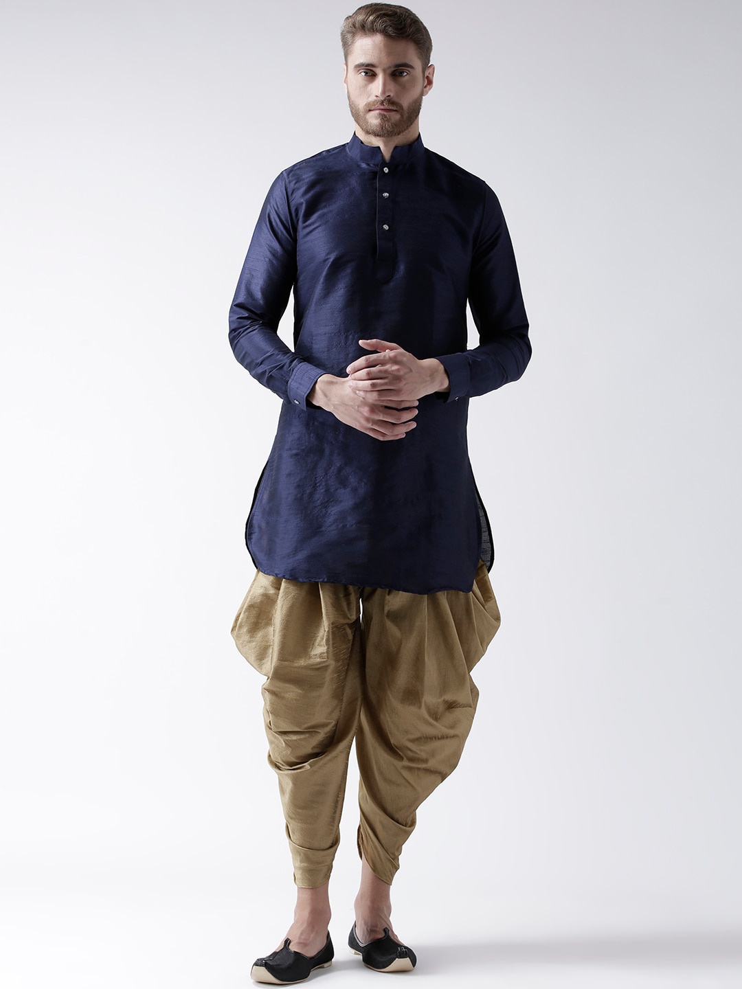 

DEYANN Men Navy Blue Dupion Silk Pathani Kurta With Patiala