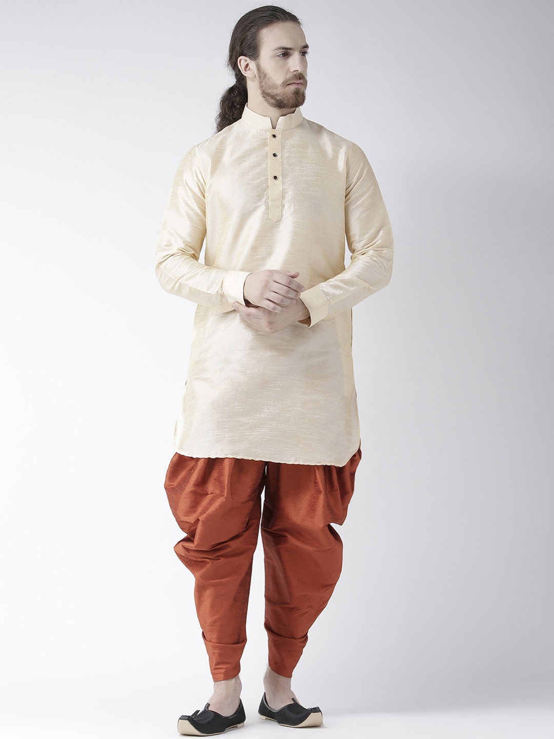 

DEYANN Men Cream-Coloured Dupion Silk Kurta with Dhoti Pants