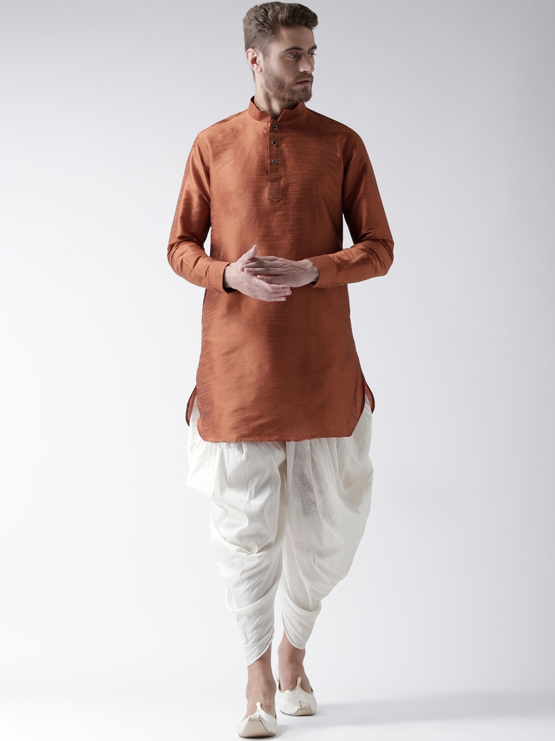 

DEYANN Men Orange Dupion Silk Kurta with Dhoti Pants
