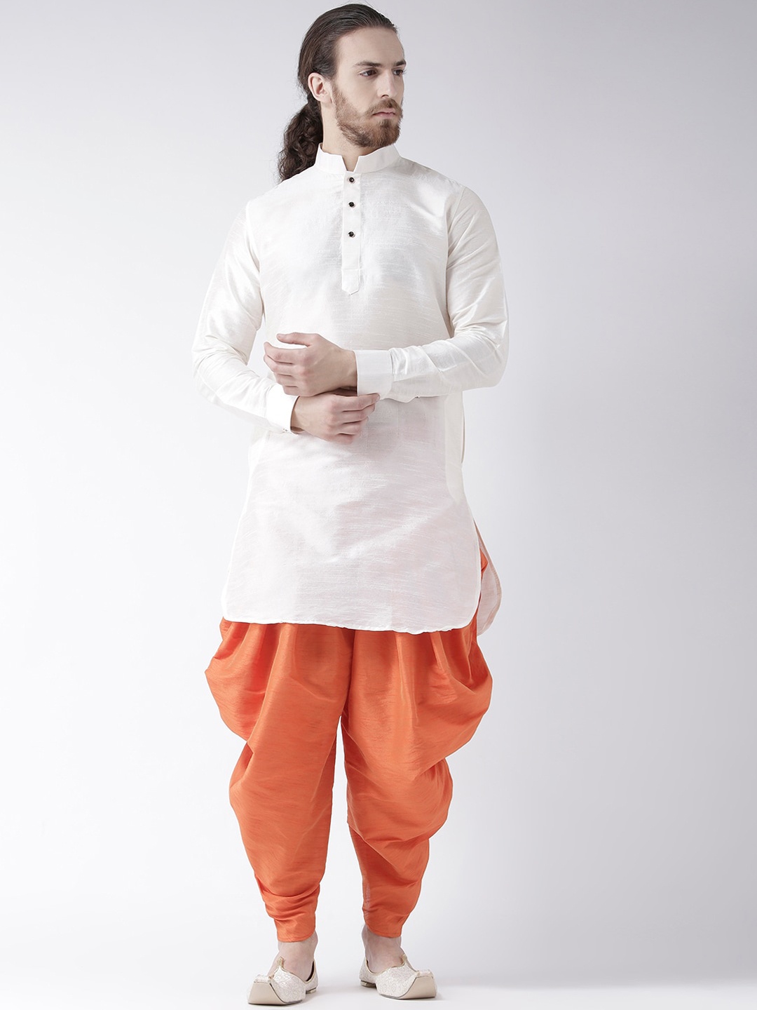 

DEYANN Men Off White Dupion Silk Pathani Kurta with Patiala