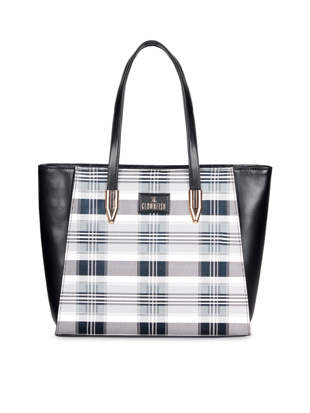 THE CLOWNFISH Agnes Agnes Black Checked Leather Shopper Handheld Bag