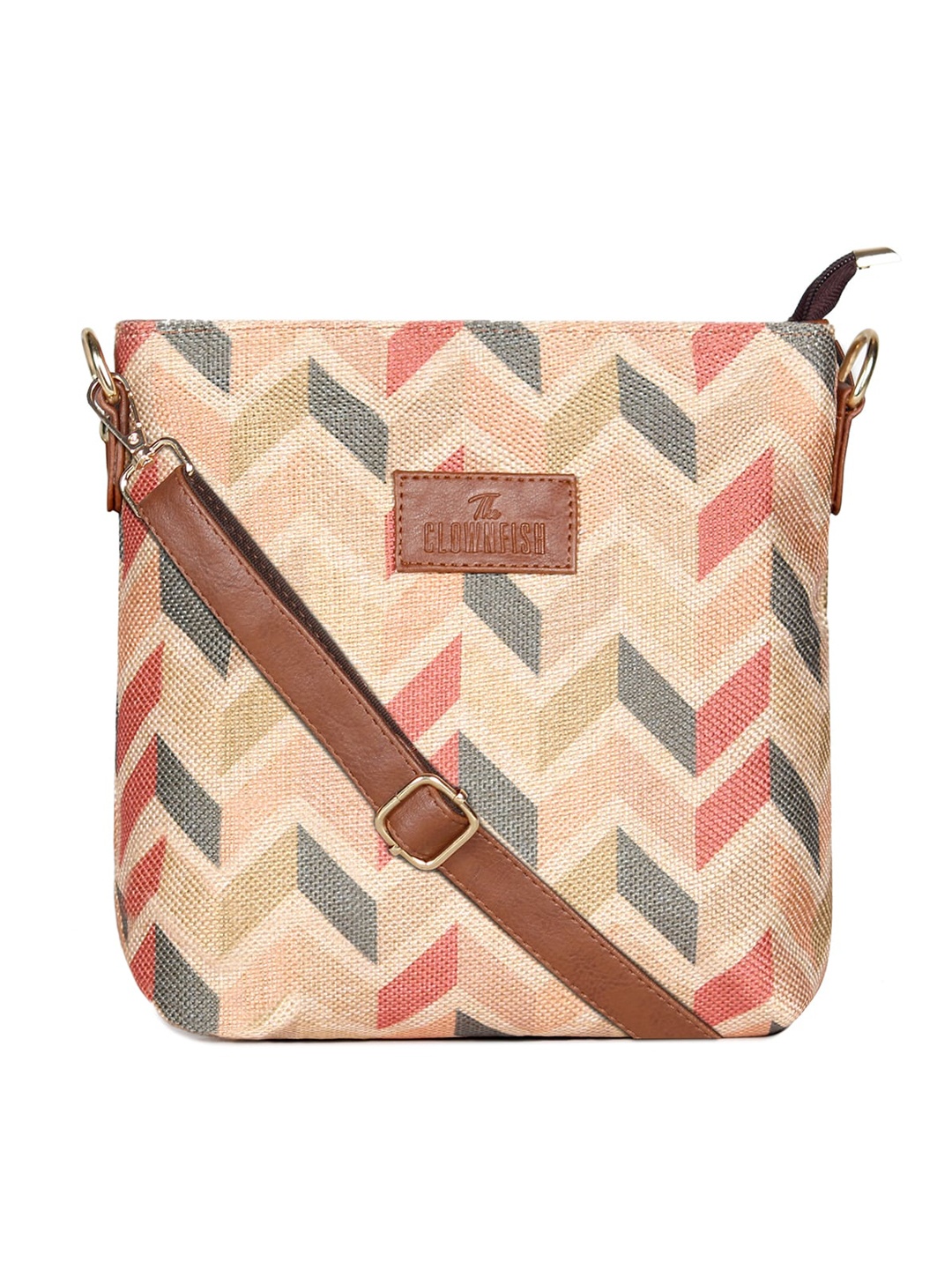 

THE CLOWNFISH Aahna Cream-Coloured Geometric Structured Sling Bag