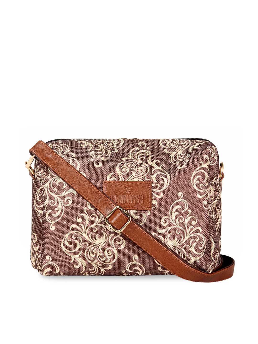 

THE CLOWNFISH Isla Brown Ethnic Motifs Printed Structured Sling Bag