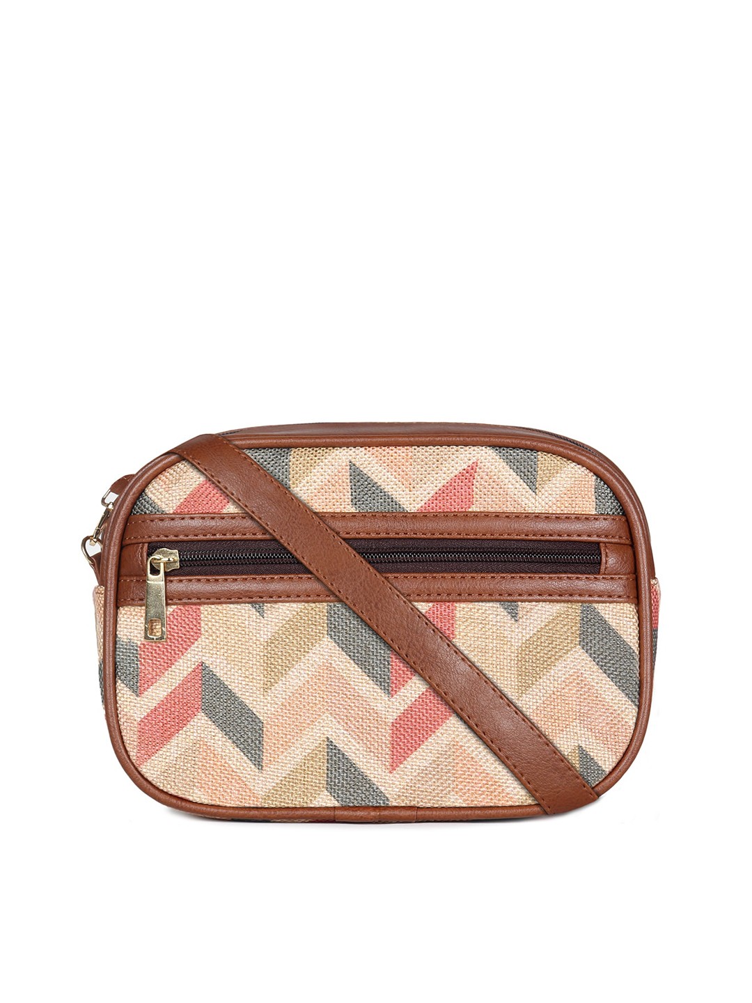 

THE CLOWNFISH Nyra Cream-Coloured Geometric Structured Sling Bag