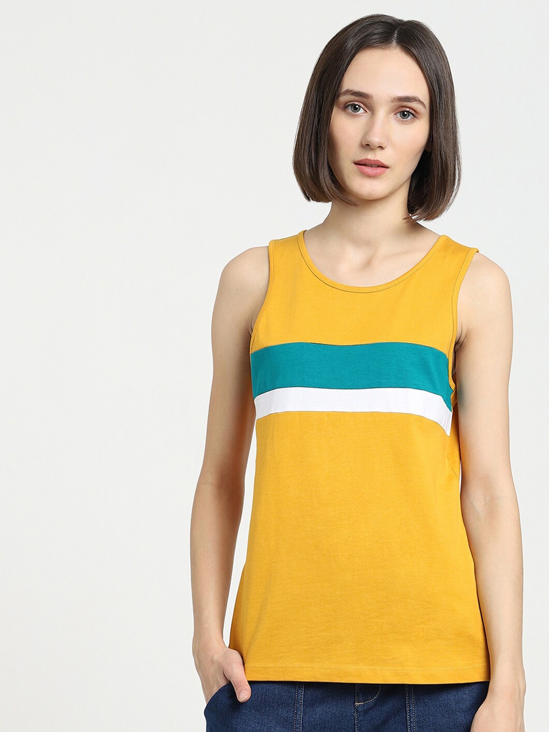 

Bewakoof Women Yellow Colourblocked Tank Top