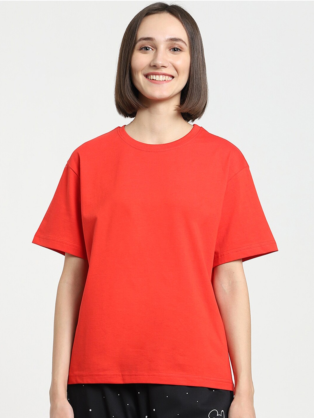 

Bewakoof Women Red Drop-Shoulder Sleeves T-shirt