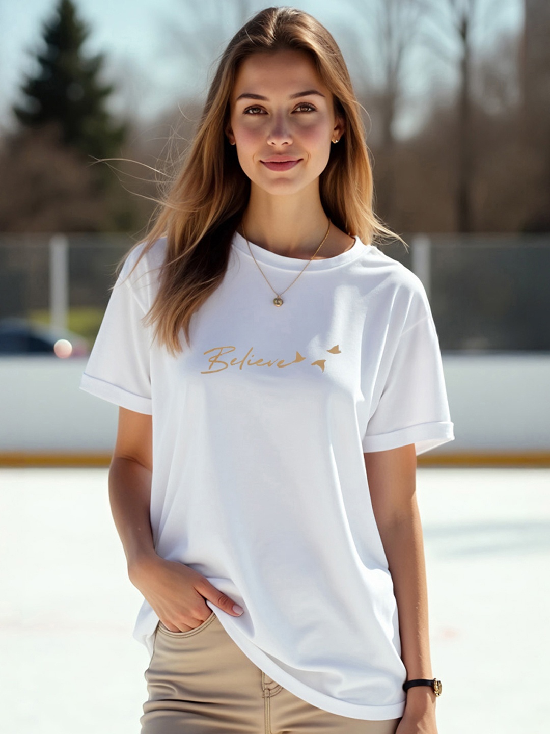 

Bewakoof Women Printed Drop-Shoulder Sleeves Boyfriend Fit T-shirt, White