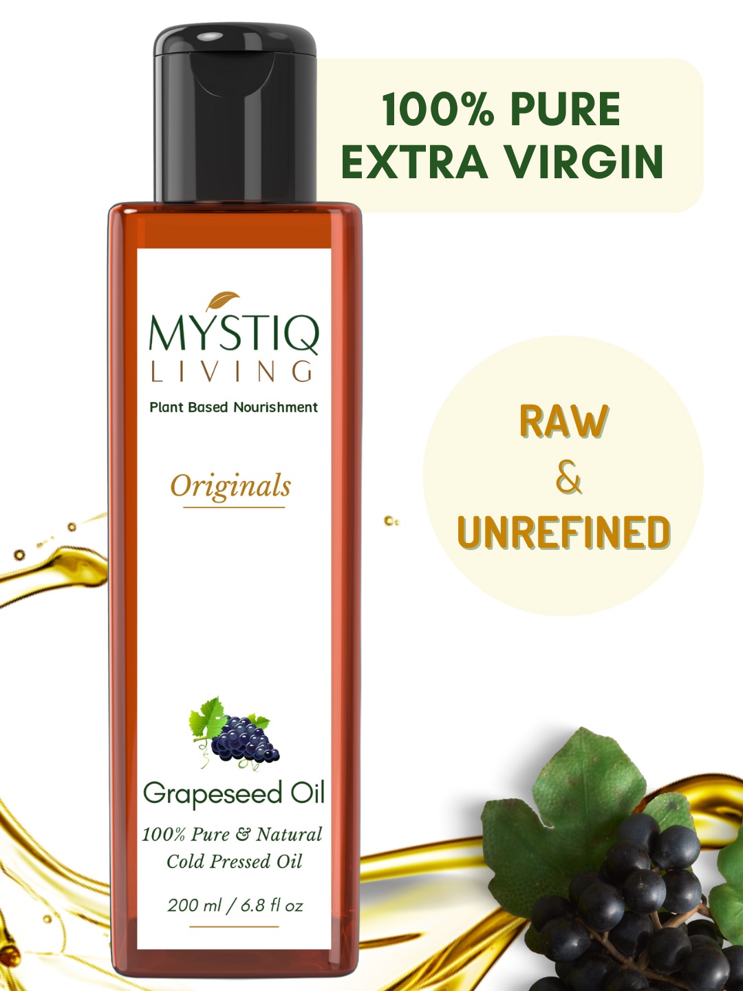 

MYSTIQ LIVING Cold Pressed Grapeseed Oil - 100 ml, White