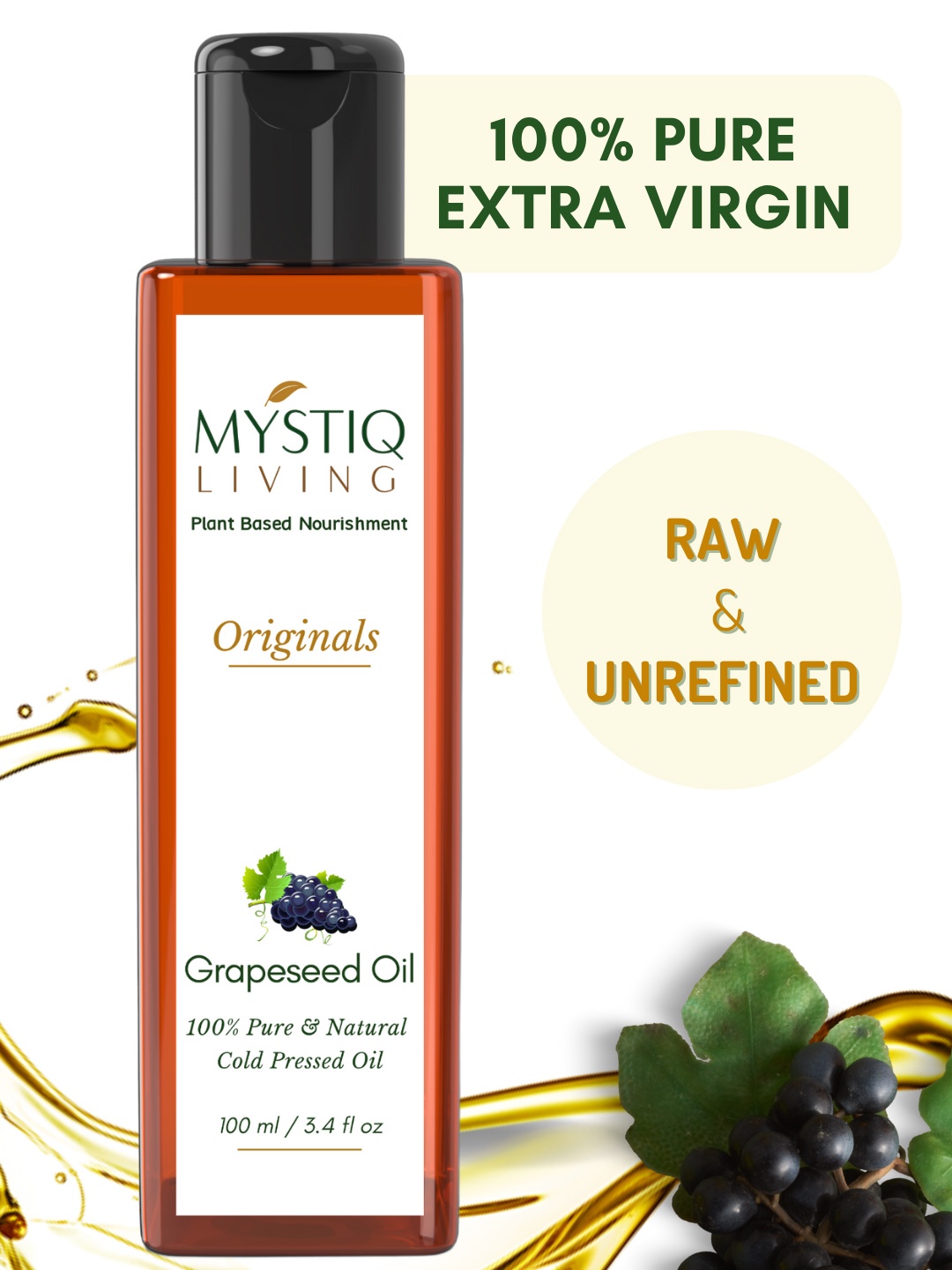 

MYSTIQ LIVING Cold Pressed Grapeseed Oil - 200 ml, White