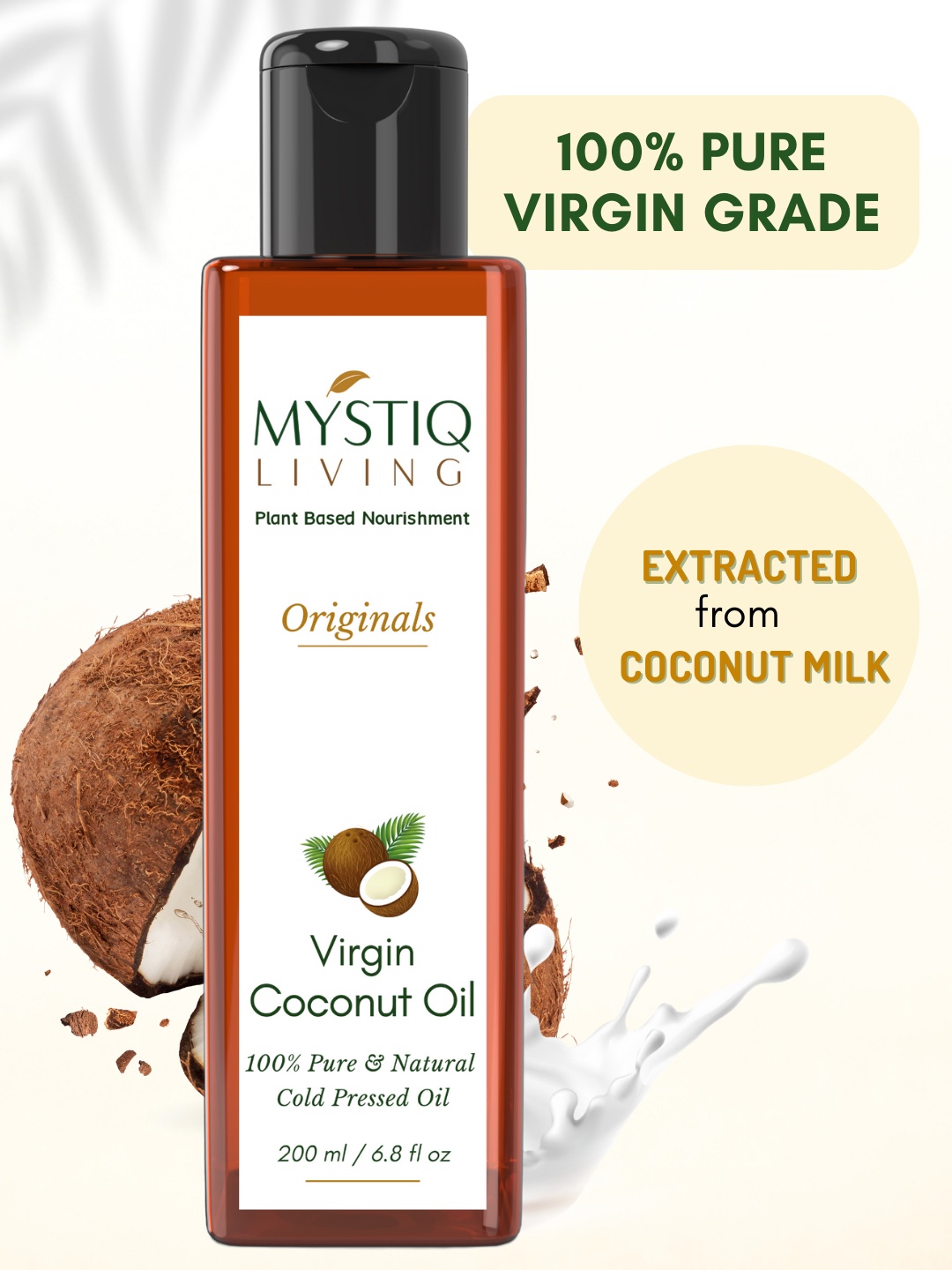 

MYSTIQ LIVING Coconut Oil for Hair & Skin 100% Pure & Natural Virgin Cold Pressed - 200ml, White