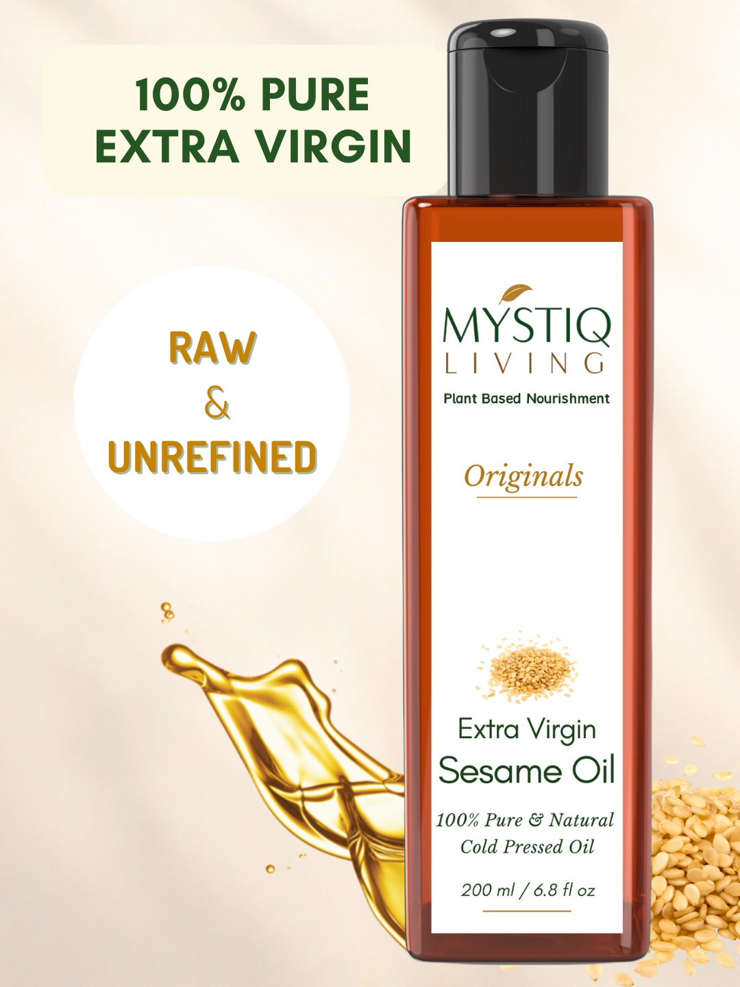 

MYSTIQ LIVING Sesame Hair Oil Extra Virgin 100% Pure Cold Pressed Oil 200 ml, White