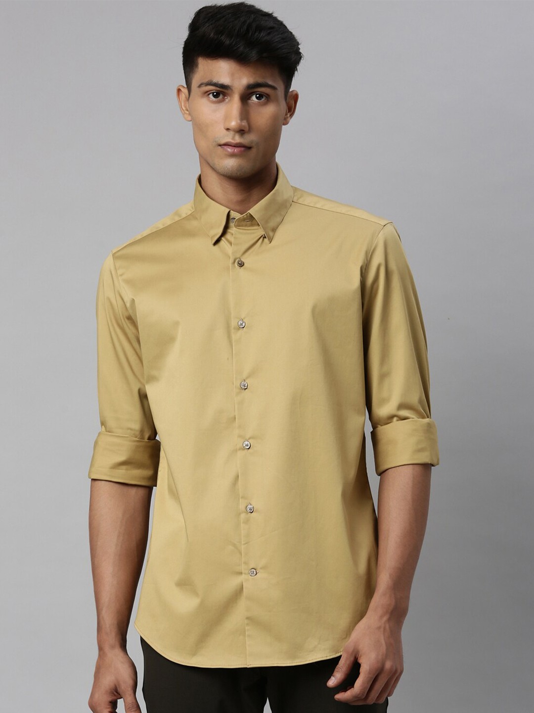 

RARE RABBIT Men Sato Solid Slim Fit Shirt, Khaki