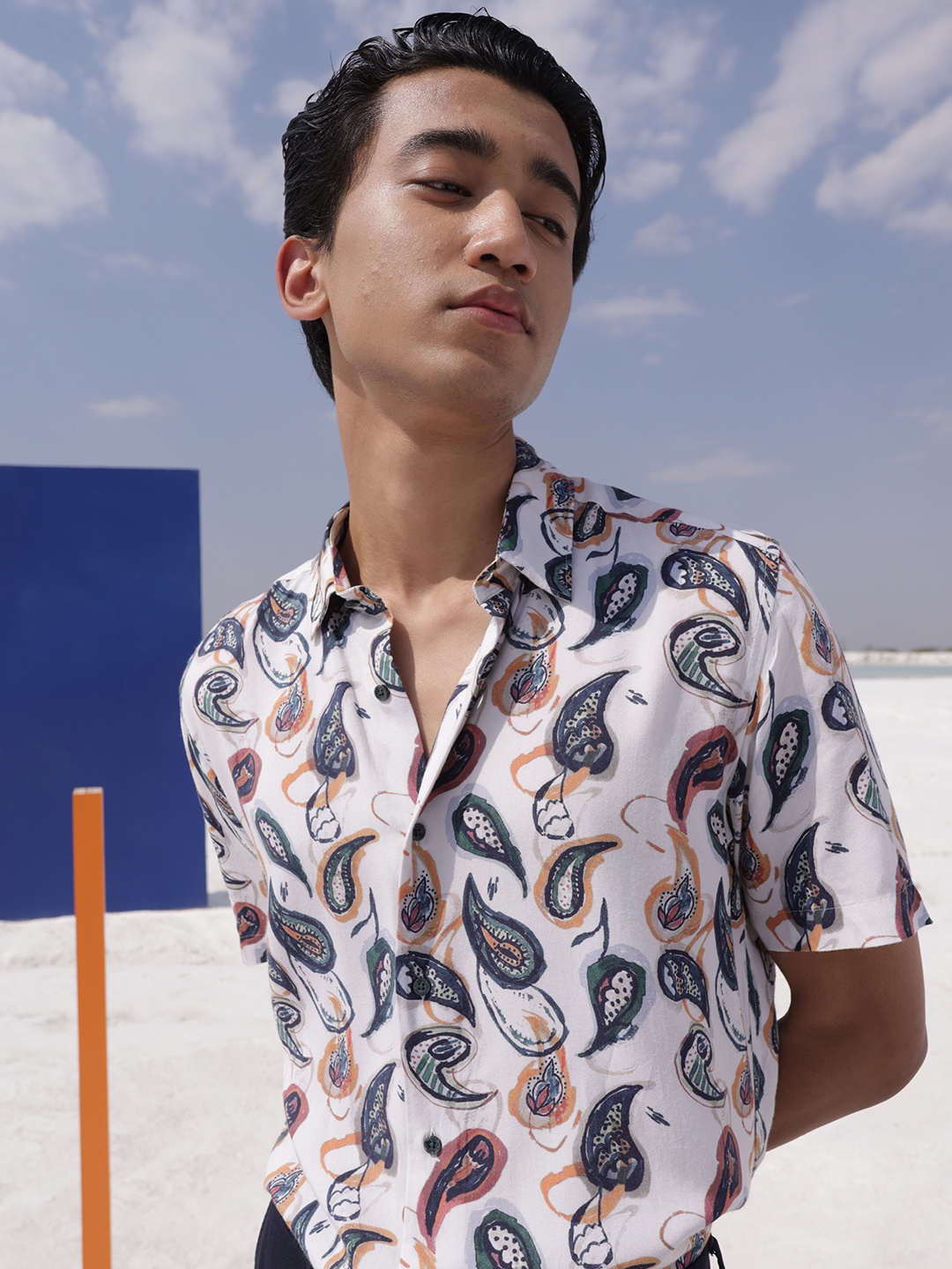 

RARE RABBIT Men Beige Printed Casual Shirt