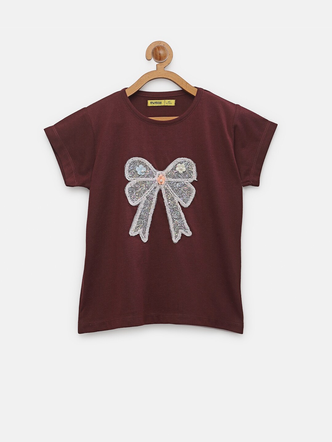 

NYNSH Girls Burgundy Printed Applique T-shirt