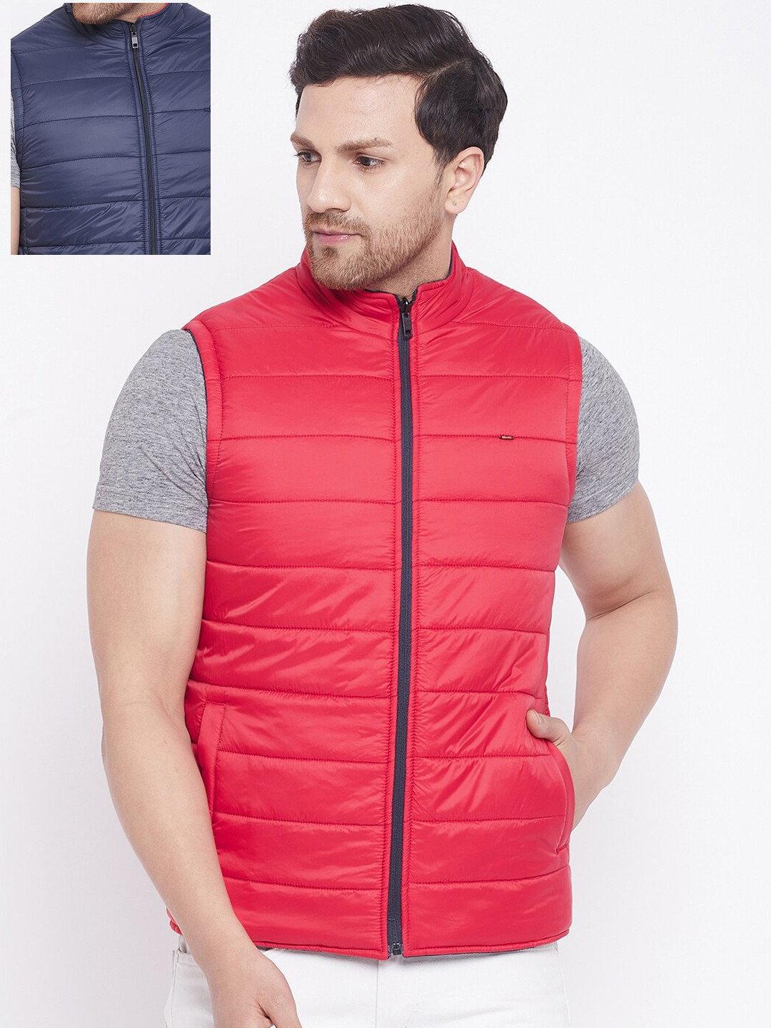 

Okane Men Navy Blue Reversible Padded Jacket