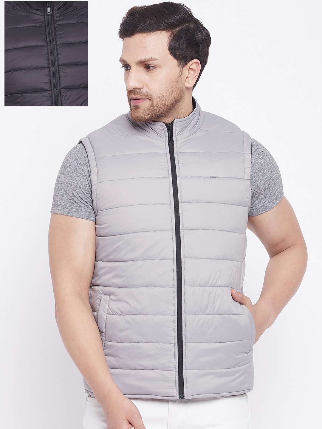 

Okane Men Black Grey Reversible Puffer Jacket