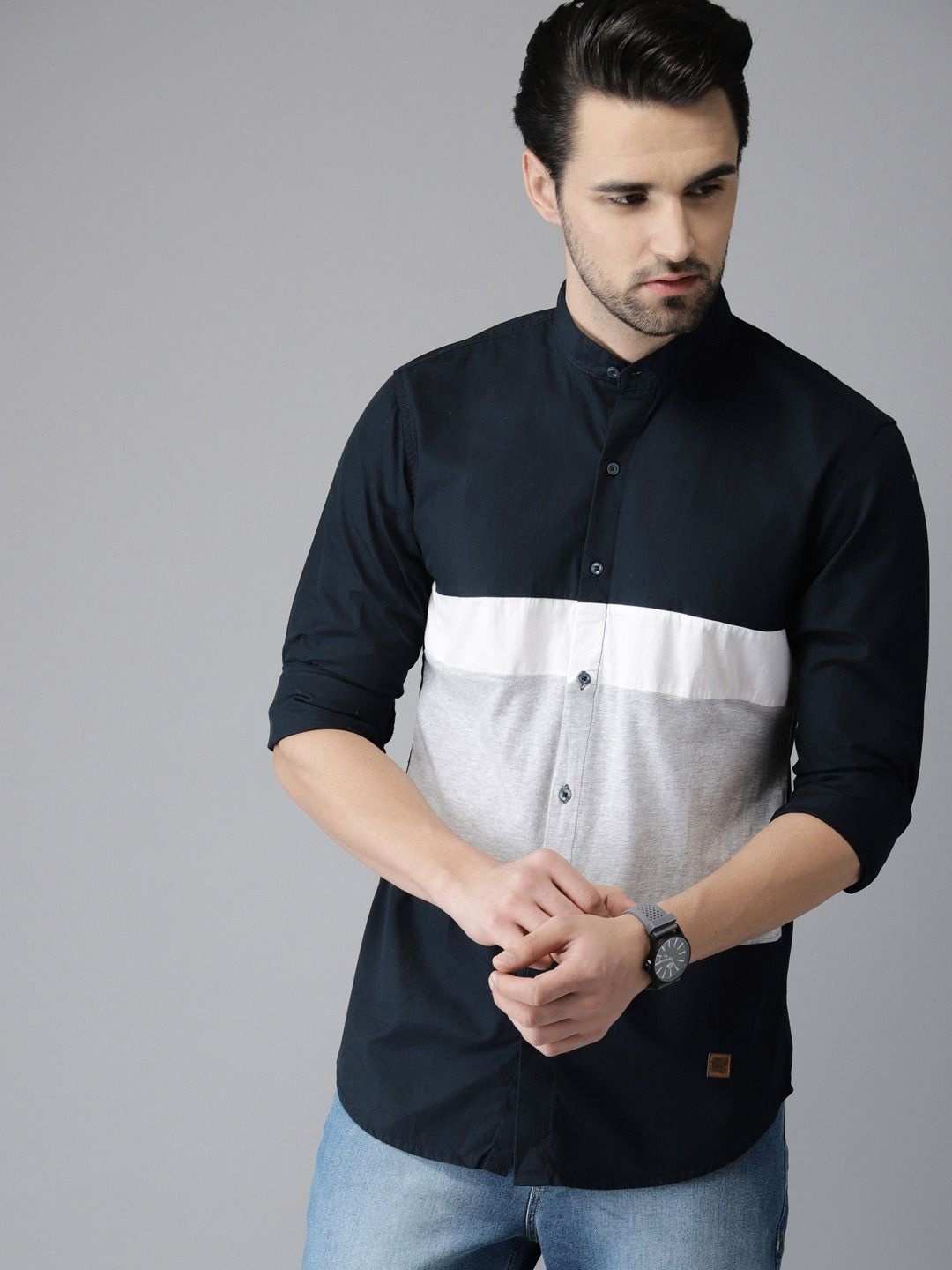 

Campus Sutra Men Blue & White Colourblocked Casual Shirt