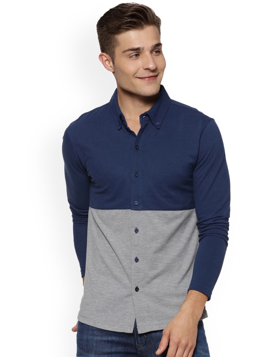 

Campus Sutra Men Blue & Grey Colourblocked Casual Shirt