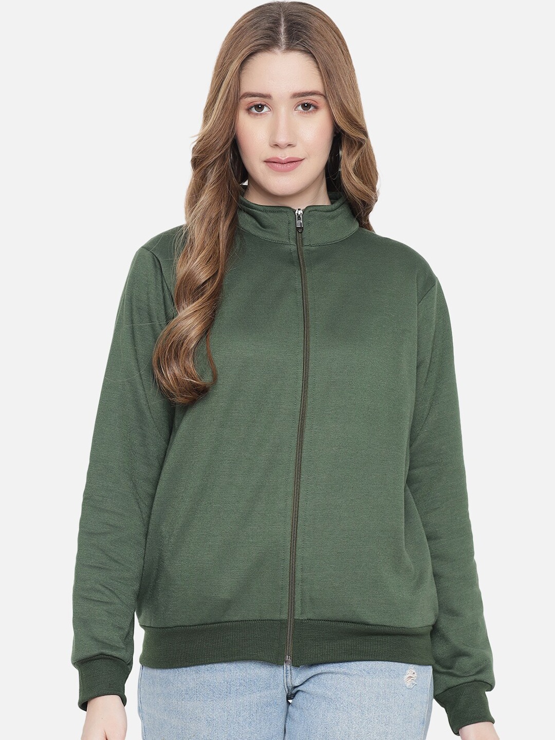 

The Vanca Women Green Fleece Longline Bomber Jacket