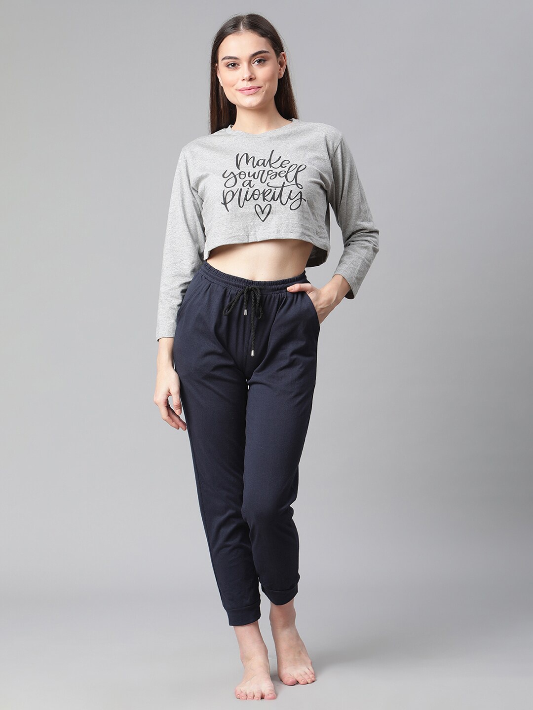 

The Vanca Women Grey Solid Lounge Wear Set