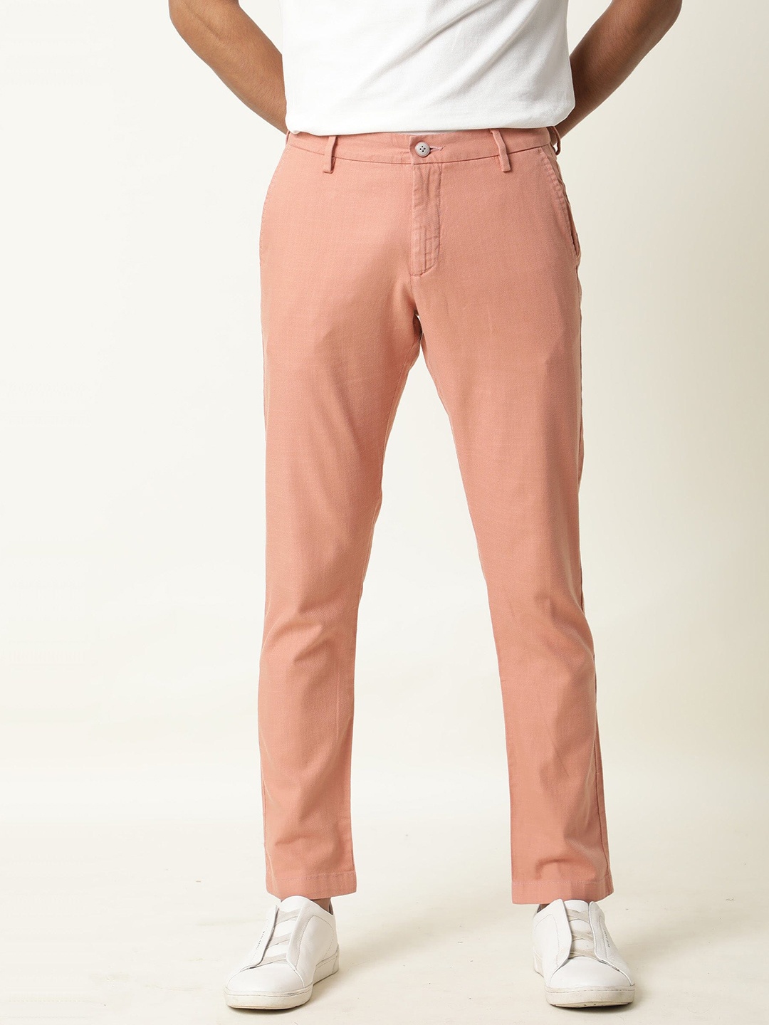 

RARE RABBIT Men Corn Mid-Rise Slim Fit Trouser, Pink