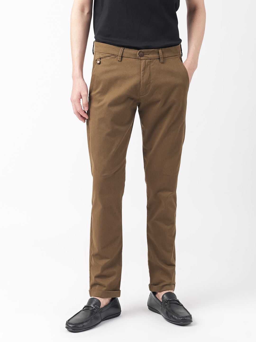 

RARE RABBIT Men Aps Mid-Rise Slim Fit Trouser, Brown